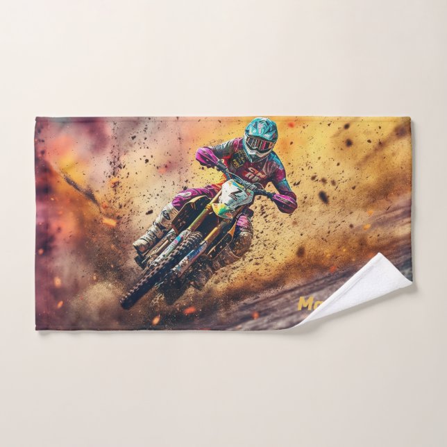 Toalha De Mão Motocross de nome personalizado (Toalha de mão)