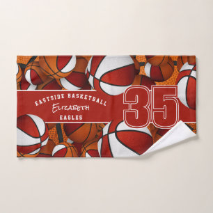 Toalha De Mão Muitas bolas de basquete nome de atleta personaliz