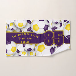 Toalha De Mão Muitas bolas de futebol chamam atleta de ouro roxo