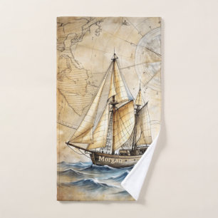 Toalha De Mão Navio náutico da Vintage Personalizado Antiguida