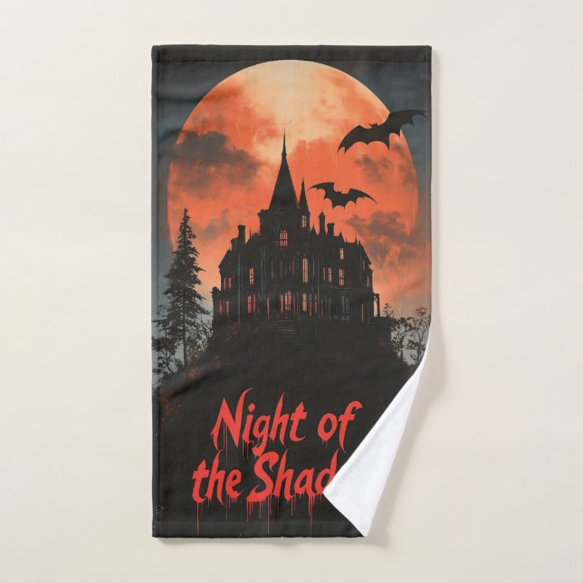 Toalha De Mão Noite das Sombras - Design da Casa Assombrada Retr (Toalha de mão)