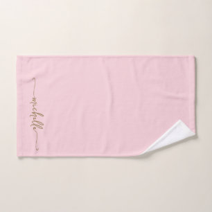 Toalha De Mão Nome com Letra Inicial em Script Elegante Rosa Beg