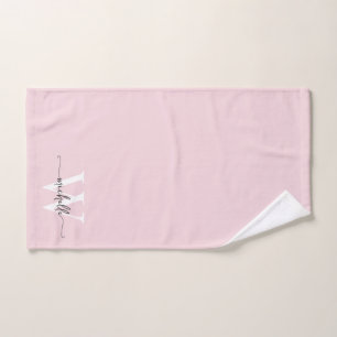 Toalha De Mão Nome com Monograma Rosa Moderno em Estilo Elegante