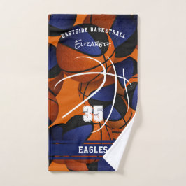 Toalha De Mão nome do atleta cor do time de basquete preto azul