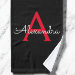 Toalha De Mão Nome do Monograma do Script Girassol Preto Vermelh<br><div class="desc">Nome do Monograma Simples Preto e Vermelho Bath Toel. Isto faz o doce e perfeito aniversário de 16 anos,  casamento,  chá de panela,  aniversário,  chá de fraldas ou festa de solteira presente para alguém que ama luxo de luxo e estilos quíticos.</div>