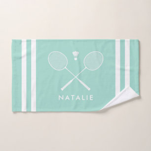 Toalha De Mão Nome Personalizado Badminton Blue Strips Aqua