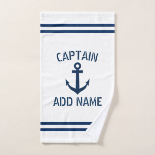 Toalha De Mão Nome personalizado capitão do navio âncora náut