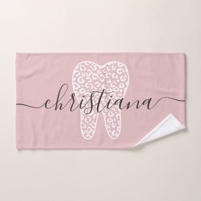 Toalha De Mão Nome Personalizado Dente de Impressão Leopardo Den (Toalha de mão)