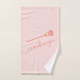 Toalha De Mão Nome Personalizado Lacrosse Esportes Rosa