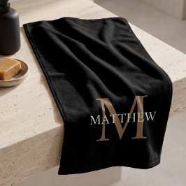Toalha De Mão Nome Personalizado Monograma Preto