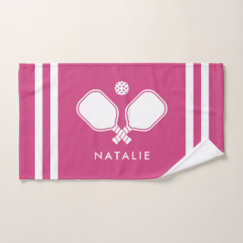 Toalha De Mão Nome Personalizado Pickleball Magenta Stripes