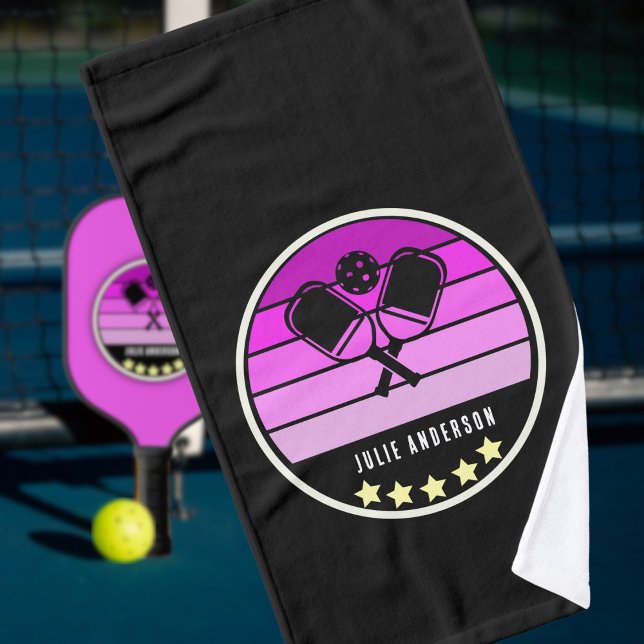 Toalha De Mão Nome pessoal Pickleball Pickleball em preto (Criador carregado)