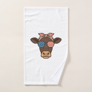 Toalha De Mão Óculos de sol com cabeça de vaca patriótica design