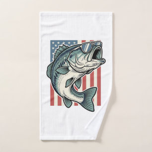 Toalha De Mão Óculos de Sol de Pesca de Bass Patrióticos Vetor V