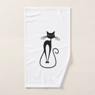 Toalha De Mão Olhos Verdes Brancos De Gato Preto Que Piercam Olh
