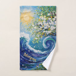 Toalha De Mão Onda Whimsic Ocean | Impressionismo desportivo