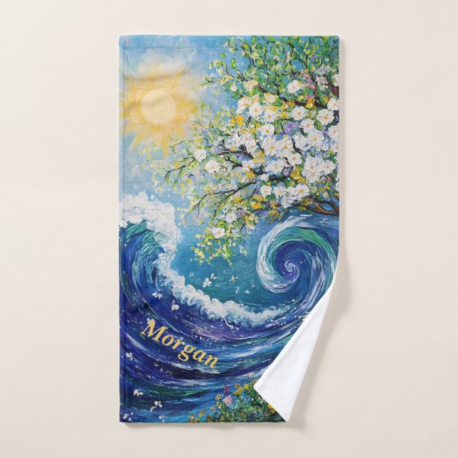 Toalha De Mão Onda Whimsic Ocean | Impressionismo desportivo (Toalha de mão)