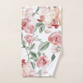 Toalha De Mão Orquídea Prado Aquarela Floral Rubor Botânico