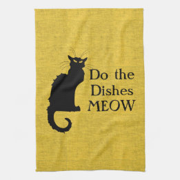 Toalha de mão ou cozinha de gato preto e amarelo e
