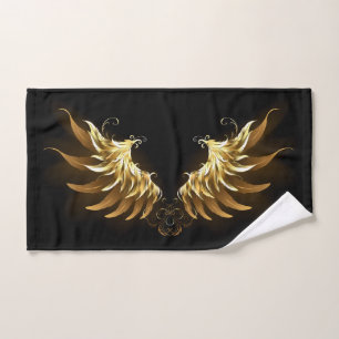 Toalha De Mão Ouro Angel Wings sobre fundo preto