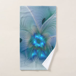 Toalha De Mão Ovinas de Pé, Fractal Turquesa Azul Abstrato