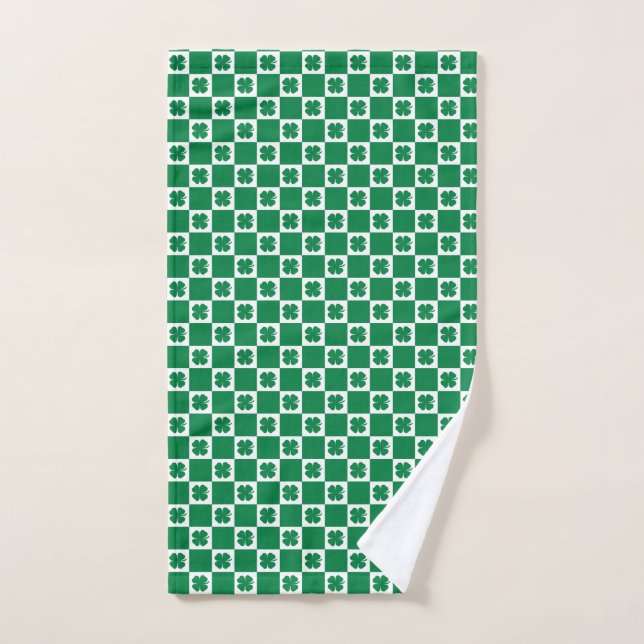 Toalha De Mão Padrão aproximado de Shamrock verde e branco verif (Toalha de mão)