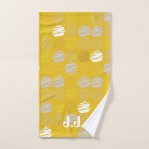 Toalha De Mão Padrão Azul Branco Amarelo Monograma