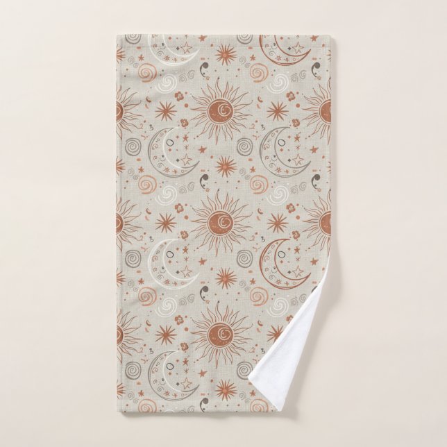 Toalha De Mão Padrão Boho Sol e Lua (Toalha de mão)