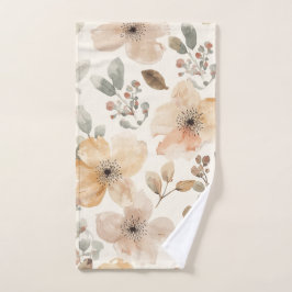 Toalha De Mão Padrão Botânico em Aquarela Floral Bege Pêssego