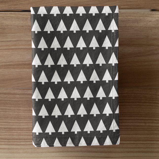 Toalha De Mão Padrão de árvore do Scandi | Preto e branco mínimo (Criador carregado)