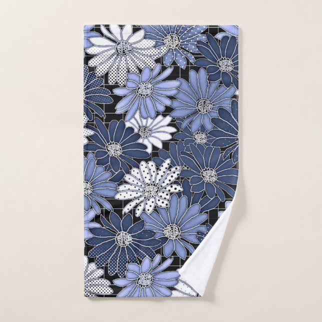 Toalha De Mão Padrão de margarida azul e branco (Toalha de mão)