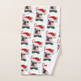 Toalha De Mão Padrão de Natal de Cachorro Bulldog Francês Fofo