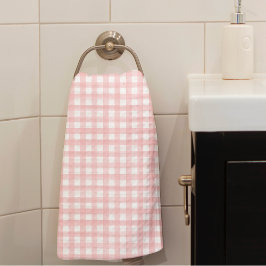 Toalha De Mão Padrão de Xadrez de Gingham Branco e Rosa Clássico