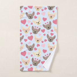 Toalha De Mão Padrão francês do Bulldog Heart Valentine Day