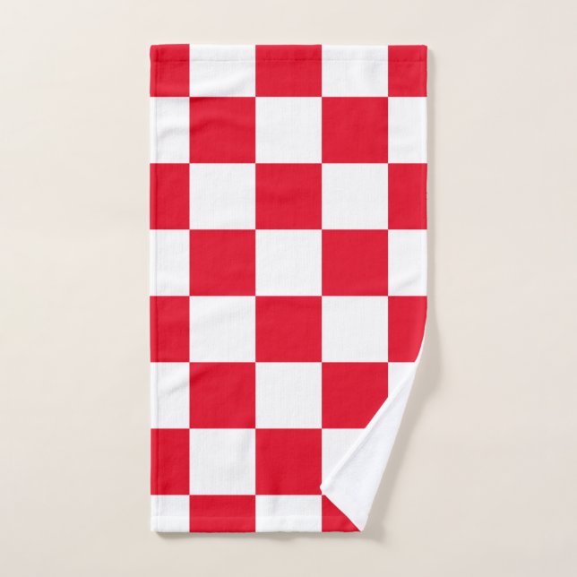 Toalha De Mão Padrão Geométrico do Checkerboard Vermelho Croata (Toalha de mão)