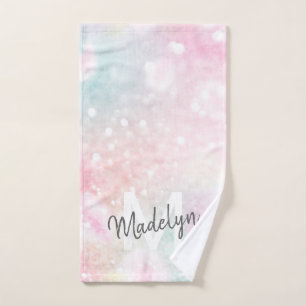 Toalha De Mão Padrão Girly De Pastel Com Glama Rosa