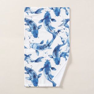 Toalha De Mão Padrão Koi indigo shibori