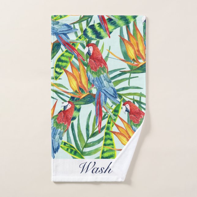 Toalha De Mão Padrão tropical com papagaios, folhas e flores (Toalha de mão)