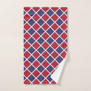 Toalha De Mão Padrão Xadrez Diamante Harlequim Vermelho Azul Bra