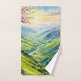 Toalha De Mão Paisagem com aquarelas - primavera