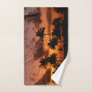 Toalha De Mão Palmeiras ao pôr do sol - vermelho