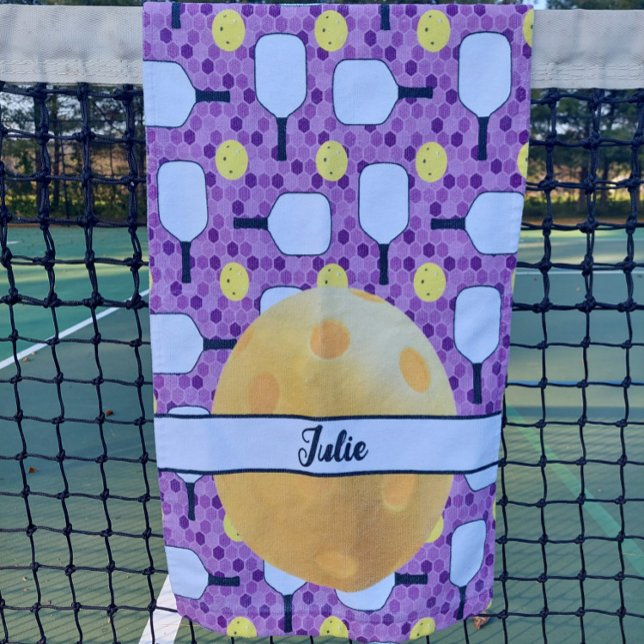 Toalha De Mão Pás de Pickleball Personalizadas Roxo e Amarelo (Criador carregado)