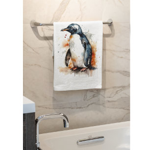 Toalha De Mão Pedras Soltas Pinguim De Aquarela