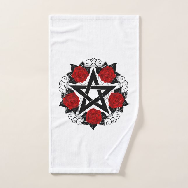 Toalha De Mão Pentagrama com Rosas vermelhas (Toalha de mão)