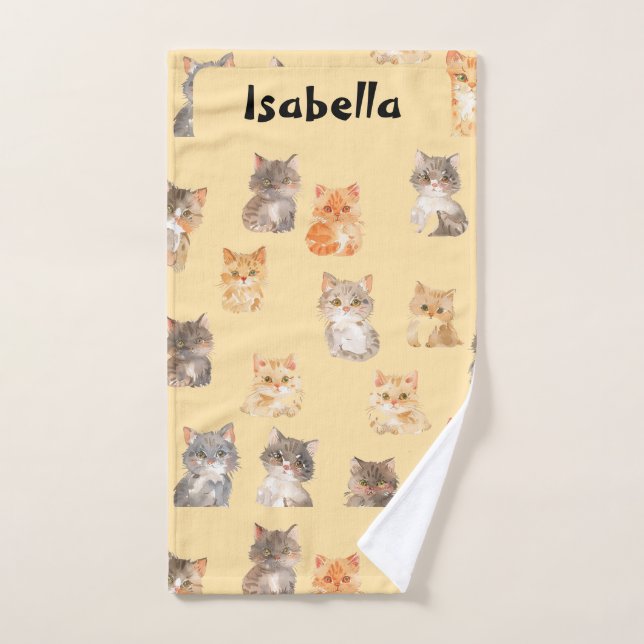 Toalha de Mão Personalizada - Padrão de Gato Engra (Toalha de mão)