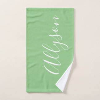 Toalha De Mão Personalizar Script Branco Vertical, Sage