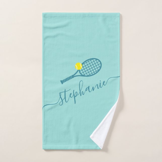 Toalha De Mão Personalized Tennis Script Name Teal  (Toalha de mão)