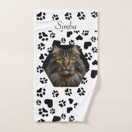 Toalha De Mão Pet Photo & Name & Paw Print Patterno Personalizáv