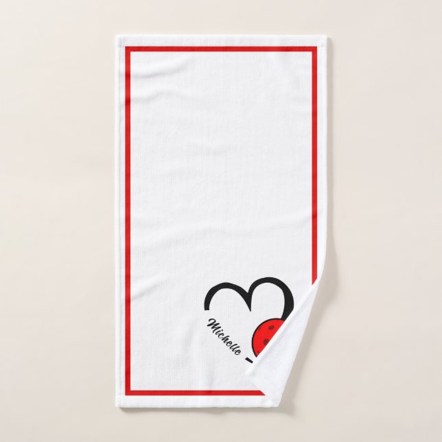 Toalha De Mão Pickleball Personalizado Coração Vermelho e Branco (Toalha de mão)