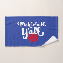 Toalha De Mão Pickleball Y'all Funny Red Blue